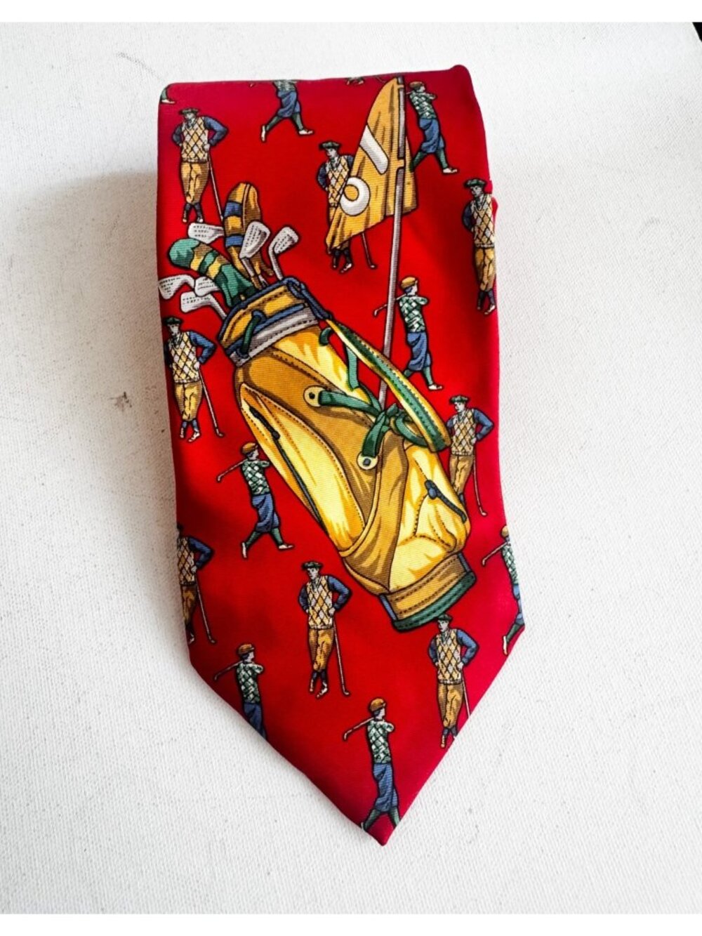 Vintage Longchamp Silk Golf Theme Mens necktie